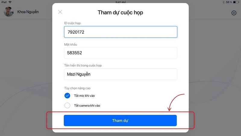 Bấm Tham Dự để Vào Cuộc Họp