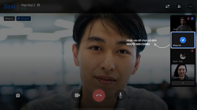 Bấm Vào ô Hình Thu Nhỏ Bên Phải Của Người Mà Bạn Muốn Chọn Làm Người Nói Chính Cố định