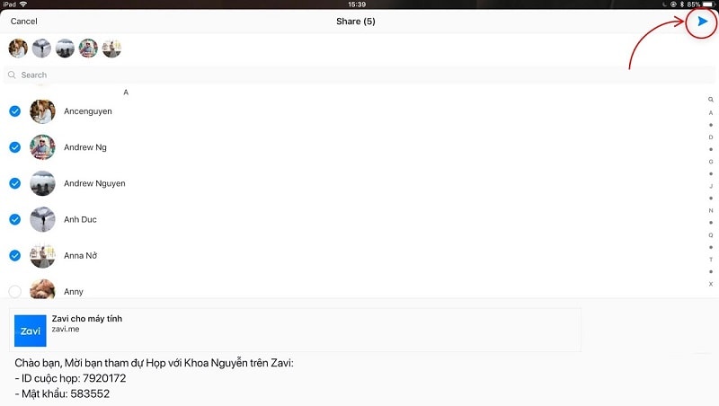 Chọn Thành Viên Bạn Muốn Mời Vào Tham Dự Cuộc Họp