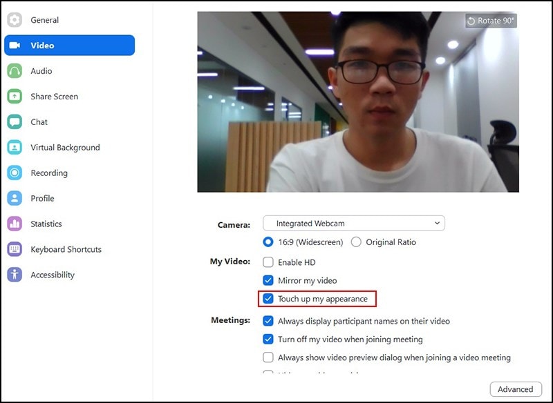 Bật Chế độ Bộ Lọc Làm đẹp