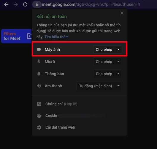 Tại Mục Máy ảnh, Nhấn Vào Biểu Tượng Mũi Bên ở Bên Phải, Chọn Cho Phép