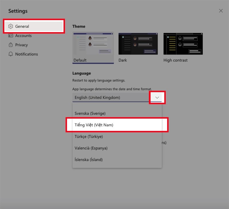 Cách Cài Tiếng Việt Cho Microsoft Teams Trên Máy Tính Bước 3