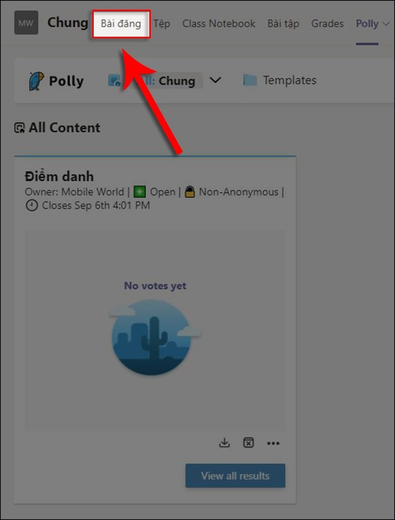 Cách điểm Danh Trên Microsoft Teams Bằng ứng Dụng Polly Bước 1