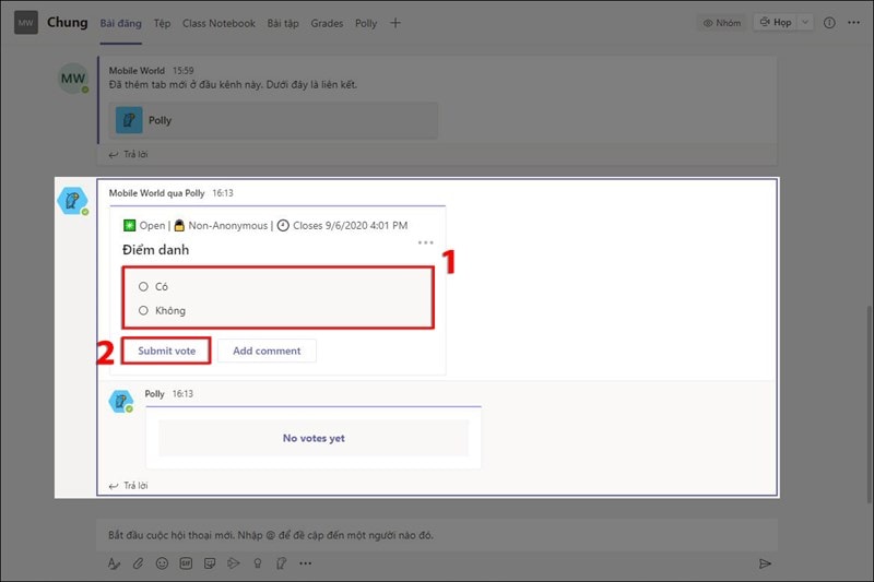 Cách điểm Danh Trên Microsoft Teams Bằng ứng Dụng Polly Bước 2