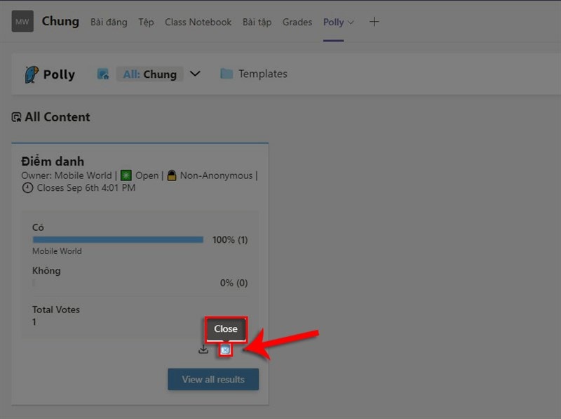 Cách đóng Bảng điểm Danh Trên Microsoft Teams Bằng ứng Dụng Polly Bước 1