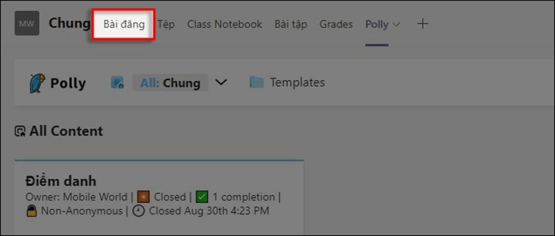 Cách đóng Bảng điểm Danh Trên Microsoft Teams Bằng ứng Dụng Polly Bước 3