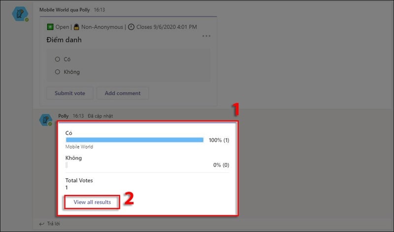 Cách Xem Và Xuất Kết Quả điểm Danh Trên Microsoft Teams Bằng ứng Dụng Polly Bước 1