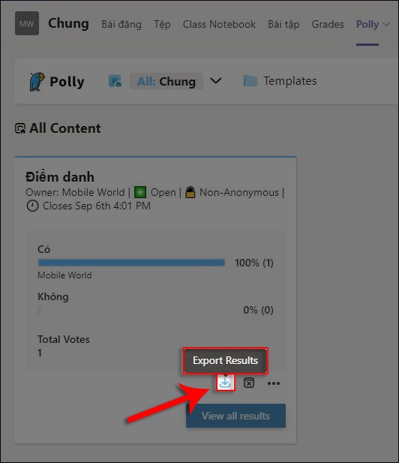 Cách Xem Và Xuất Kết Quả điểm Danh Trên Microsoft Teams Bằng ứng Dụng Polly Bước 3