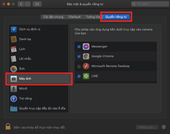 Cho Phép Sử Dụng Camera Trên Phiên Bản Macos Mojave 10.14 Trở Lên Bước 3