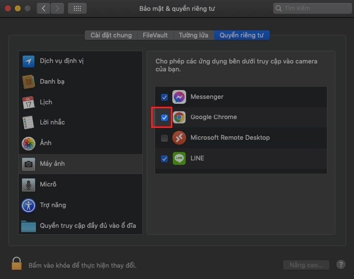 Cho Phép Sử Dụng Camera Trên Phiên Bản Macos Mojave 10.14 Trở Lên Bước 4