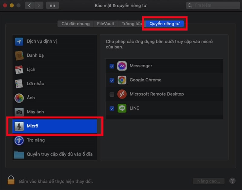 Cho Phép Sử Dụng Micro Trên Phiên Bản Macos Mojave 10.14 Trở Lên Bước 3