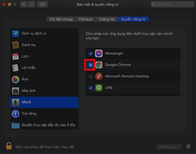 Cho Phép Sử Dụng Micro Trên Phiên Bản Macos Mojave 10.14 Trở Lên Bước 4