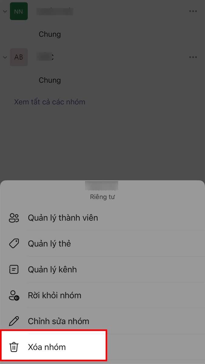 Xóa Nhóm Trò Chuyện Trên Microsoft Teams Bằng điện Thoại Bước 2