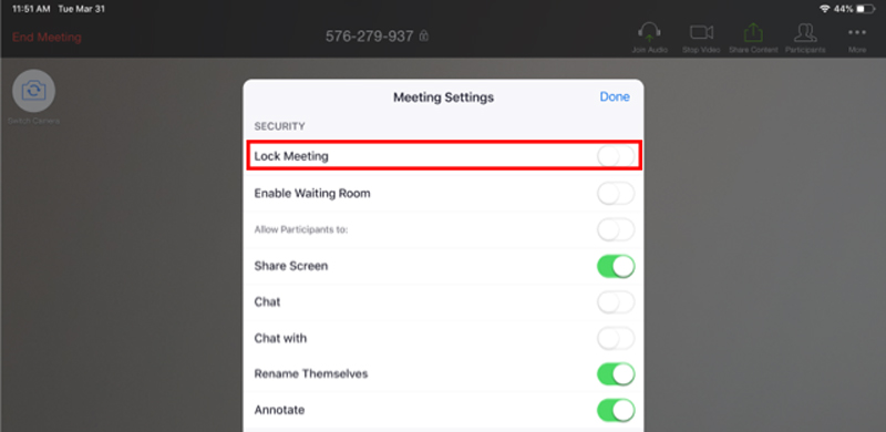 Cách Khóa Phòng Học Trên Zoom Trên Ipad Bước 3