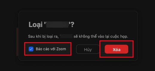 Nếu Người Mà Bạn Xóa Ra Khỏi Phòng Zoom Là Người Lạ, Bạn Có Thể Nhấn Dấu Tích Vào ô Báo Cáo Với Zoom Sau đó Chọn Xóa.