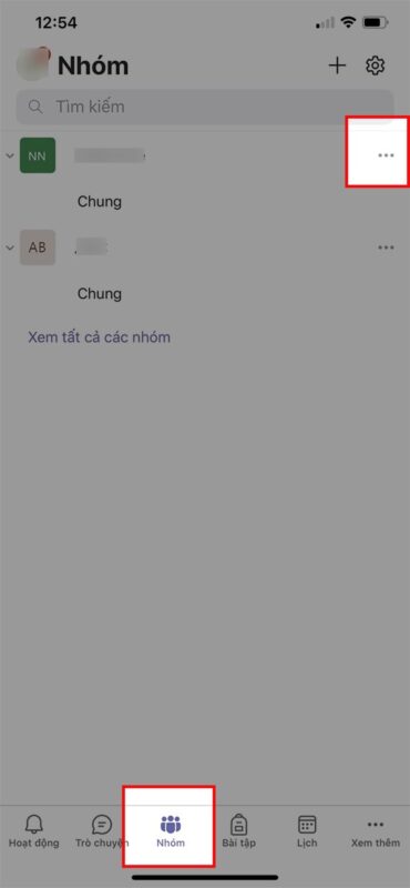 Cách Xóa Nhóm, Lớp Học Trên Microsoft Teams Bằng điện Thoại Bước 1