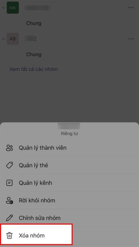 Cách Xóa Nhóm, Lớp Học Trên Microsoft Teams Bằng điện Thoại Bước 2